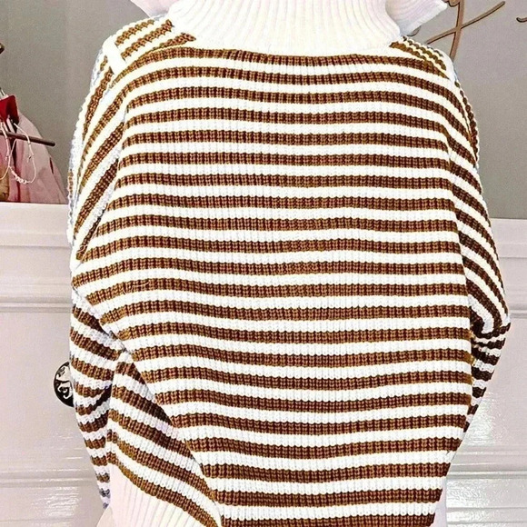 Khaki Cute Women's Boho Cotton Drop Shoulder Oversized Zip Up Pullover Sweater - Picture 3 of 3